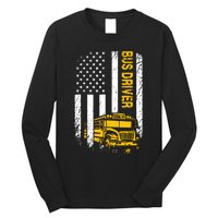 Bus Driver Usa American Flag Funny School Bus Driver Long Sleeve Shirt