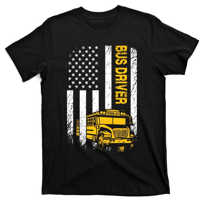 Bus Driver Usa American Flag Funny School Bus Driver T-Shirt