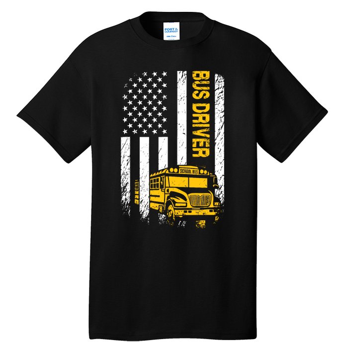 Bus Driver Usa American Flag Funny School Bus Driver Tall T-Shirt