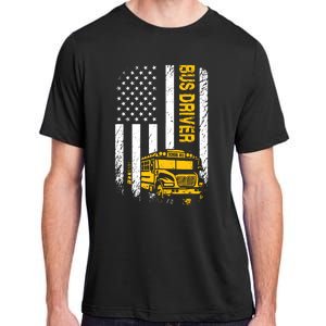 Bus Driver Usa American Flag Funny School Bus Driver Adult ChromaSoft Performance T-Shirt