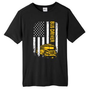 Bus Driver Usa American Flag Funny School Bus Driver Tall Fusion ChromaSoft Performance T-Shirt