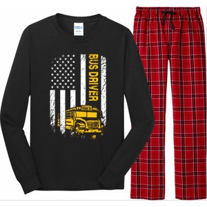 Bus Driver Usa American Flag Funny School Bus Driver Long Sleeve Pajama Set