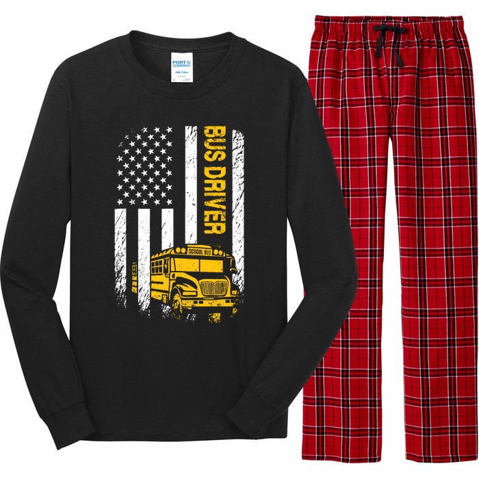 Bus Driver Usa American Flag Funny School Bus Driver Long Sleeve Pajama Set