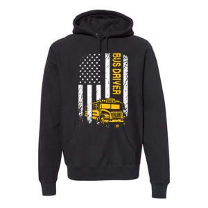 Bus Driver Usa American Flag Funny School Bus Driver Premium Hoodie