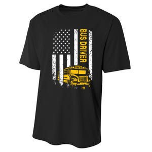 Bus Driver Usa American Flag Funny School Bus Driver Performance Sprint T-Shirt