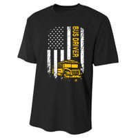 Bus Driver Usa American Flag Funny School Bus Driver Performance Sprint T-Shirt