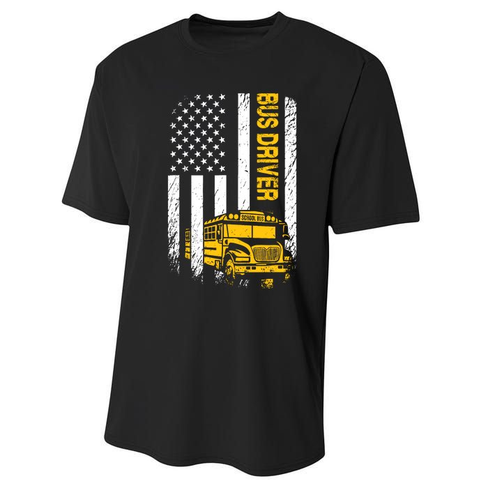 Bus Driver Usa American Flag Funny School Bus Driver Performance Sprint T-Shirt