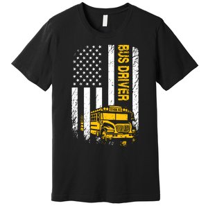 Bus Driver Usa American Flag Funny School Bus Driver Premium T-Shirt