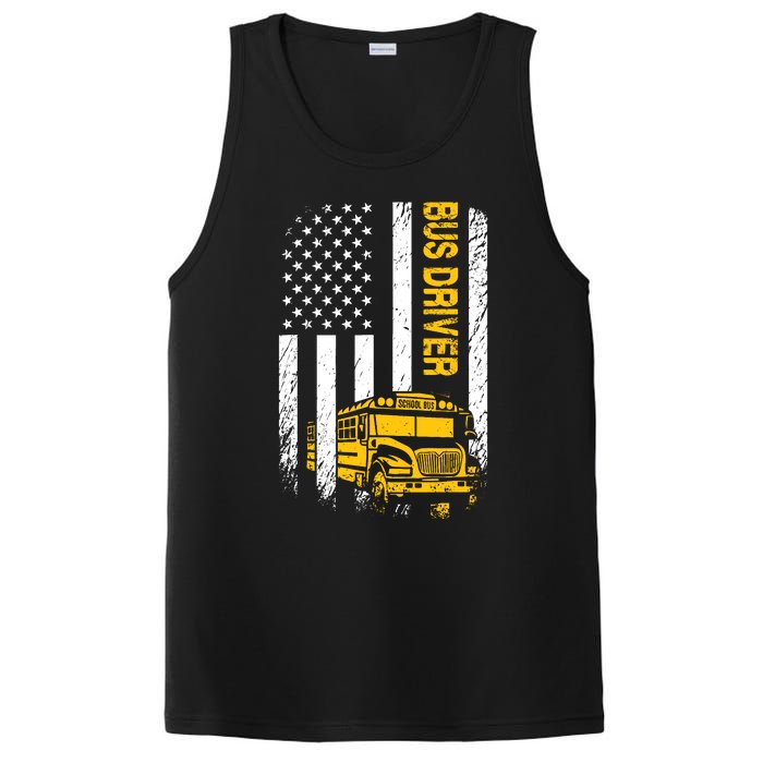 Bus Driver Usa American Flag Funny School Bus Driver PosiCharge Competitor Tank