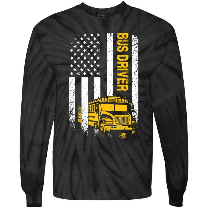 Bus Driver Usa American Flag Funny School Bus Driver Tie-Dye Long Sleeve Shirt