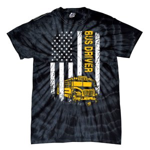 Bus Driver Usa American Flag Funny School Bus Driver Tie-Dye T-Shirt