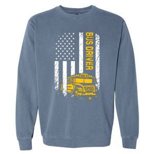 Bus Driver Usa American Flag Funny School Bus Driver Garment-Dyed Sweatshirt