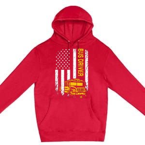 Bus Driver Usa American Flag Funny School Bus Driver Premium Pullover Hoodie