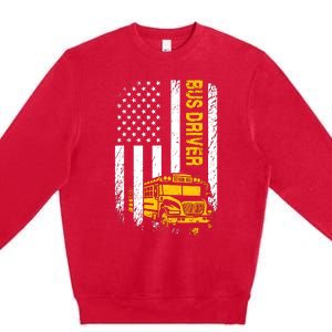 Bus Driver Usa American Flag Funny School Bus Driver Premium Crewneck Sweatshirt