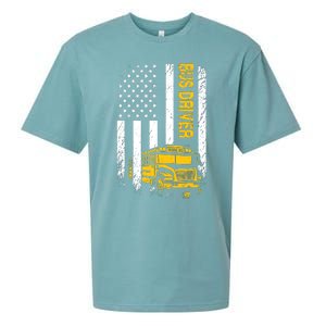 Bus Driver Usa American Flag Funny School Bus Driver Sueded Cloud Jersey T-Shirt