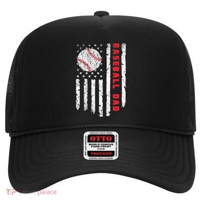 Baseball Dad Usa American Flag Patriotic Dad FatherS Day High Crown Mesh Back Trucker Hat