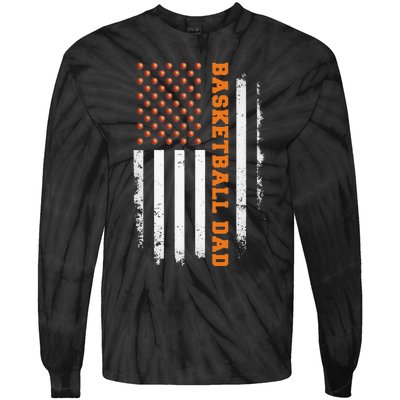 Basketball Dad USA US Flag Basketball Tie-Dye Long Sleeve Shirt