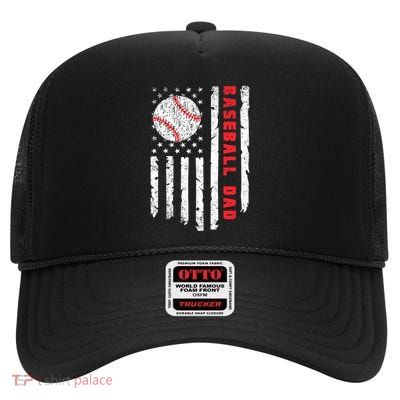 Baseball Dad Usa American Flag Patriotic Dad FatherS Day High Crown Mesh Back Trucker Hat