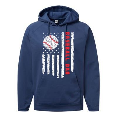 Baseball Dad Usa American Flag Patriotic Dad FatherS Day Performance Fleece Hoodie