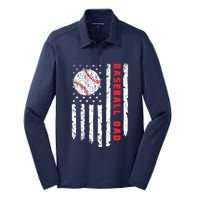 Baseball Dad Usa American Flag Patriotic Dad FatherS Day Silk Touch Performance Long Sleeve Polo