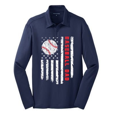 Baseball Dad Usa American Flag Patriotic Dad FatherS Day Silk Touch Performance Long Sleeve Polo