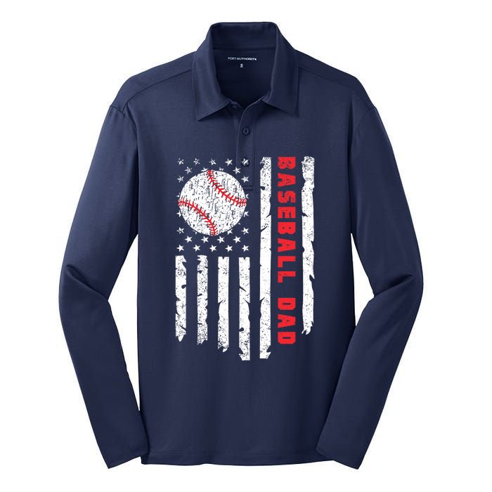 Baseball Dad Usa American Flag Patriotic Dad FatherS Day Silk Touch Performance Long Sleeve Polo