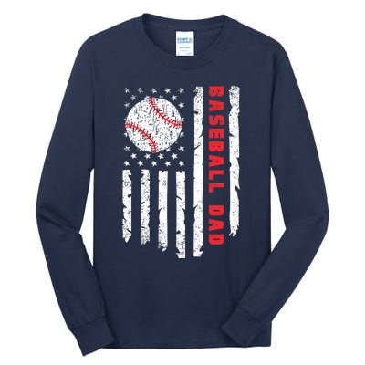 Baseball Dad Usa American Flag Patriotic Dad FatherS Day Tall Long Sleeve T-Shirt