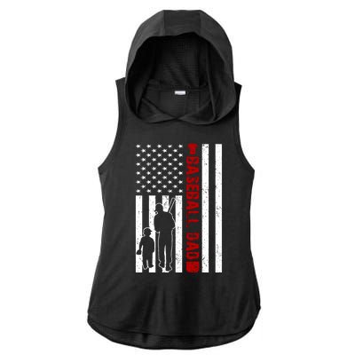 Baseball Dad USA FLag Ladies PosiCharge Tri-Blend Wicking Draft Hoodie Tank