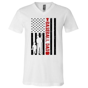 Baseball Dad USA FLag V-Neck T-Shirt