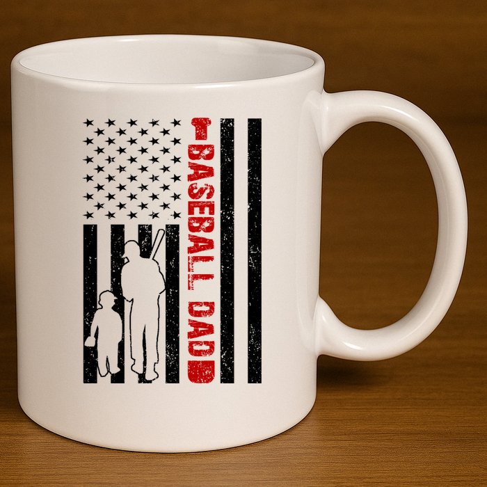 Baseball Dad USA FLag 11oz C Handle Ceramic Mug