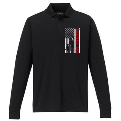 Baseball Dad USA Flag Performance Long Sleeve Polo