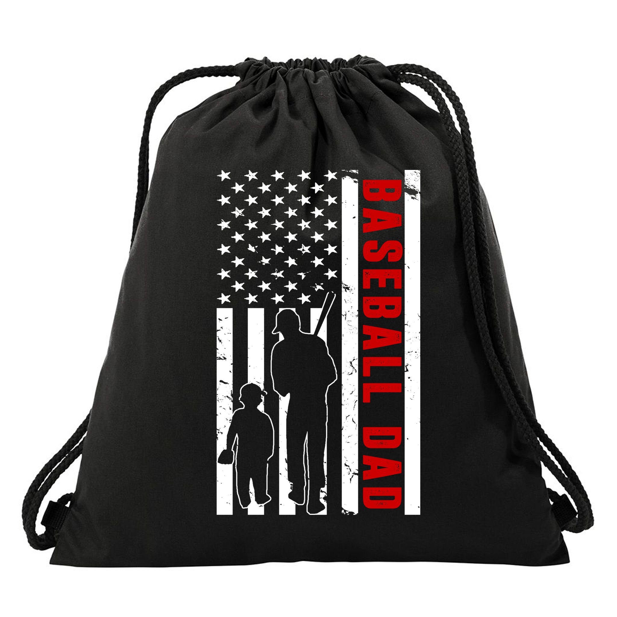 Baseball Dad USA Flag Drawstring Bag