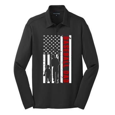 Baseball Dad USA Flag Silk Touch Performance Long Sleeve Polo