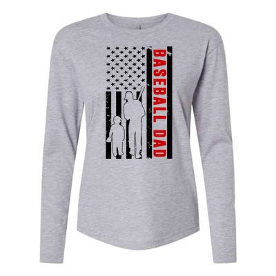 Baseball Dad USA Flag Womens Cotton Relaxed Long Sleeve T-Shirt