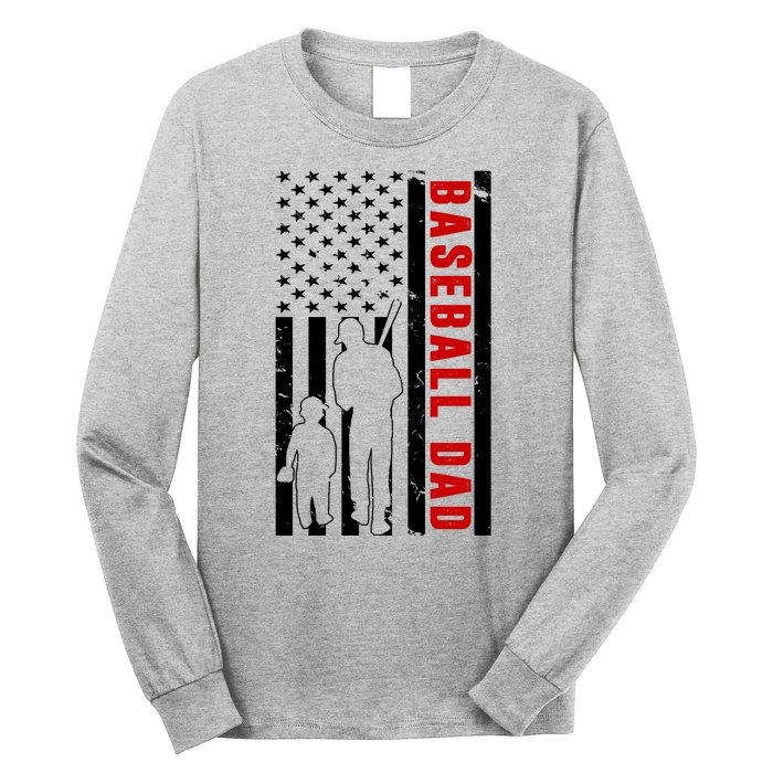 Baseball Dad USA Flag Long Sleeve Shirt