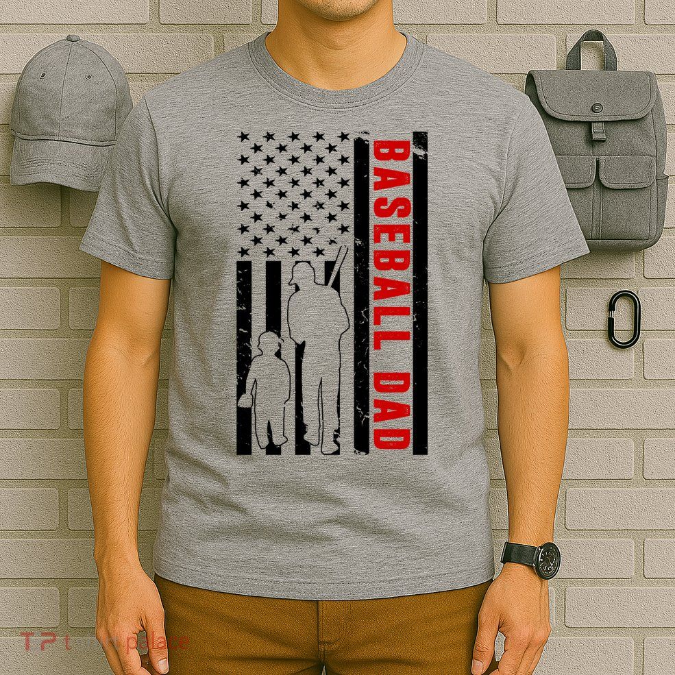 Baseball Dad USA Flag T-Shirt
