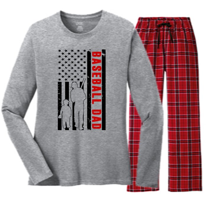 Baseball Dad USA Flag Women's Long Sleeve Flannel Pajama Set 