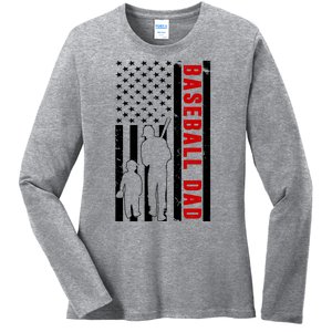 Baseball Dad USA Flag Ladies Long Sleeve Shirt