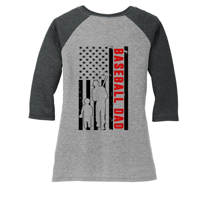 Baseball Dad USA Flag Women's Tri-Blend 3/4-Sleeve Raglan Shirt