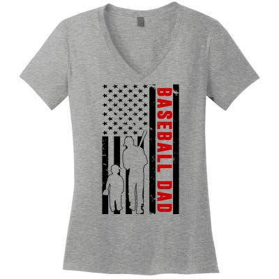 Baseball Dad USA Flag Women's V-Neck T-Shirt