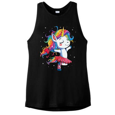 Ballet Dancer Unicorn Girl Rainbow Ballerina Ladies PosiCharge Tri-Blend Wicking Tank