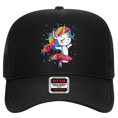 Ballet Dancer Unicorn Girl Rainbow Ballerina High Crown Mesh Back Trucker Hat