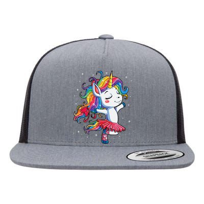 Ballet Dancer Unicorn Girl Rainbow Ballerina Flat Bill Trucker Hat