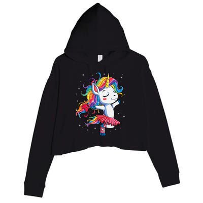 Ballet Dancer Unicorn Girl Rainbow Ballerina Crop Fleece Hoodie