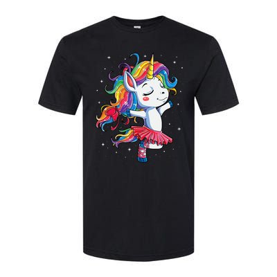 Ballet Dancer Unicorn Girl Rainbow Ballerina Softstyle® CVC T-Shirt