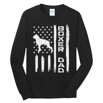 Boxer Dad US Flag Vintage Patriotic Dog Lover Owner Tall Long Sleeve T-Shirt