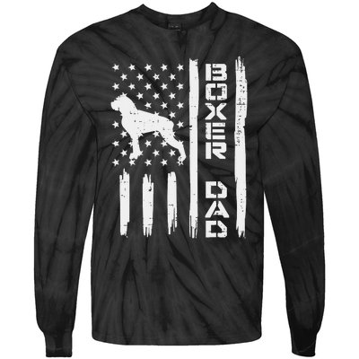 Boxer Dad US Flag Vintage Patriotic Dog Lover Owner Tie-Dye Long Sleeve Shirt