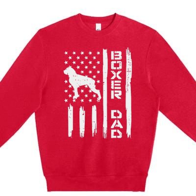 Boxer Dad US Flag Vintage Patriotic Dog Lover Owner Premium Crewneck Sweatshirt