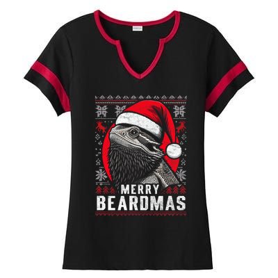 Bearded Dragon Ugly Christmas Sweater Merry Beardmas Ladies Halftime Notch Neck Tee