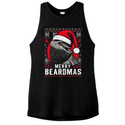 Bearded Dragon Ugly Christmas Sweater Merry Beardmas Ladies PosiCharge Tri-Blend Wicking Tank